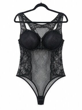NWT Inteco Intimates black lace and mesh teddy bodysuit lingerie in size 3X.